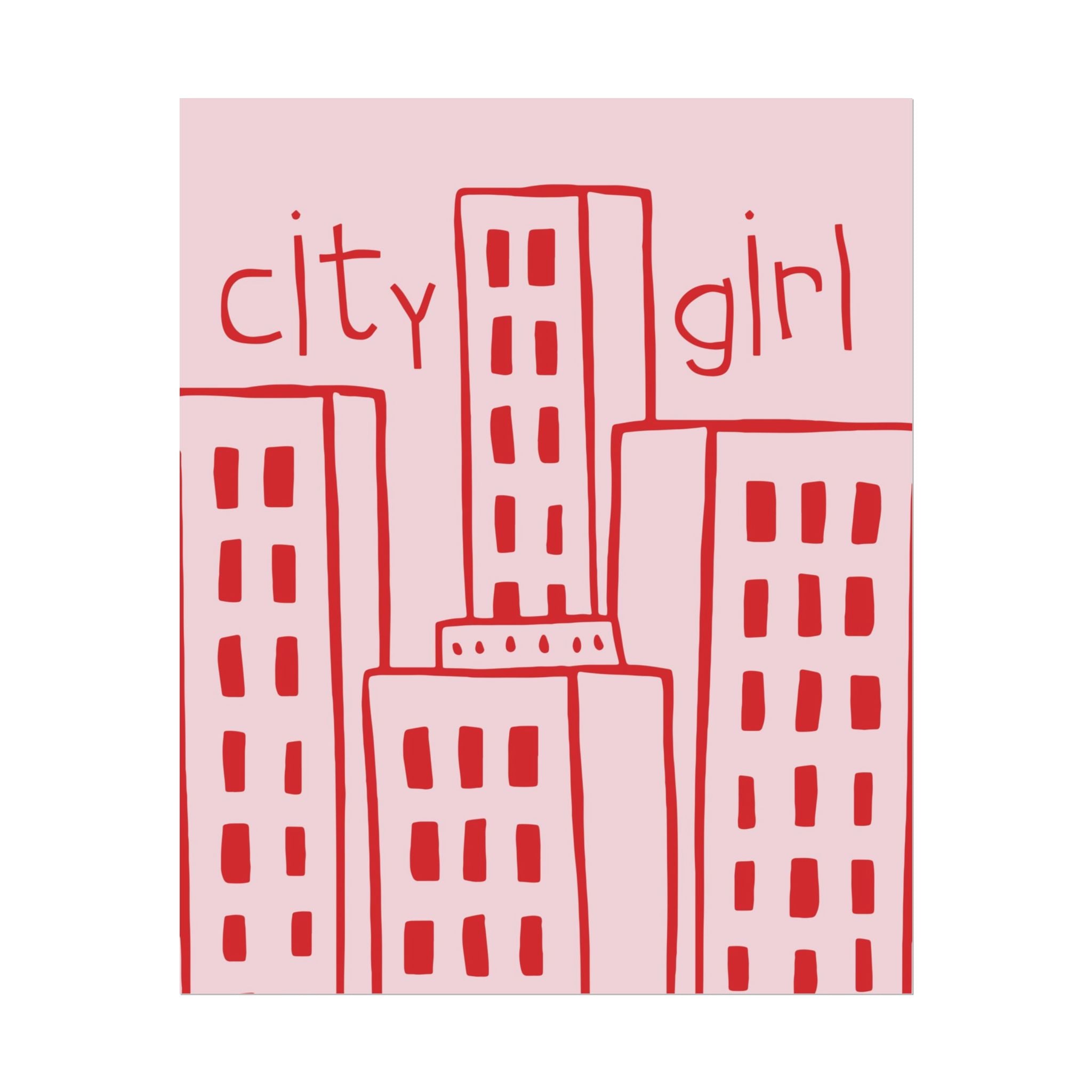 Doodle "City Girl" Skyline Wall Poster, Preppy Girly Line Art Print