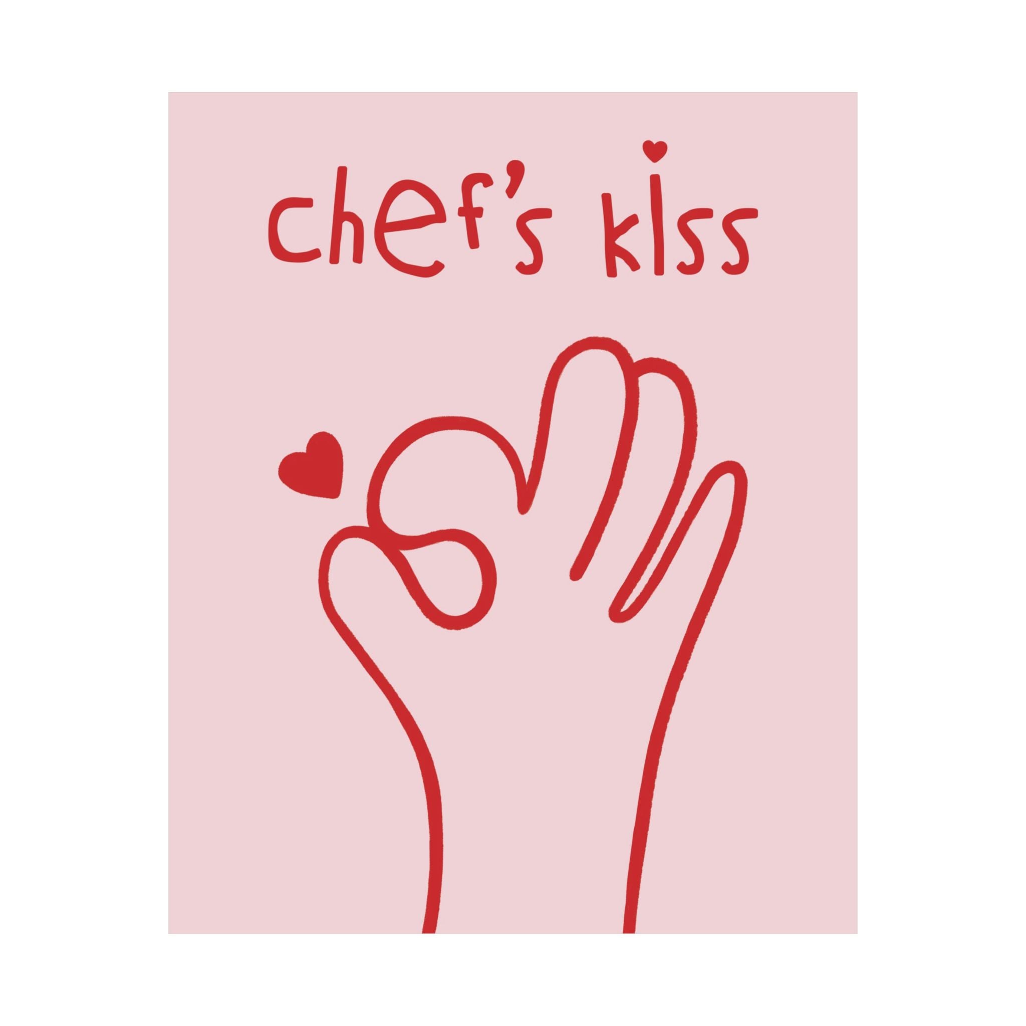 Chef's Kiss Doodle Kitchen Poster, Cooking Pink & Red Wall Art Print