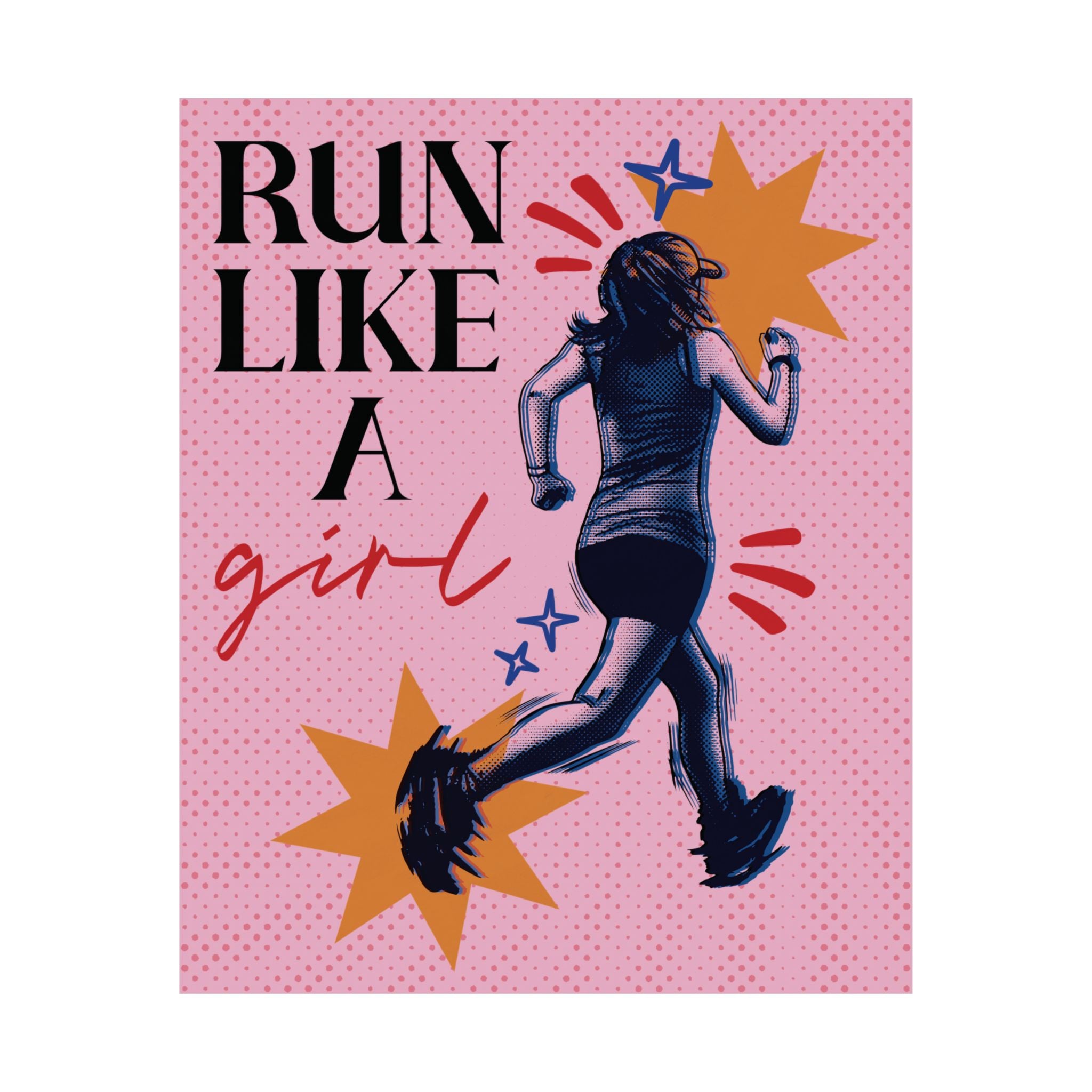 Halftone Run Like A Girl Poster, Black, Pink Eclectic, Feminist Wall Art Print