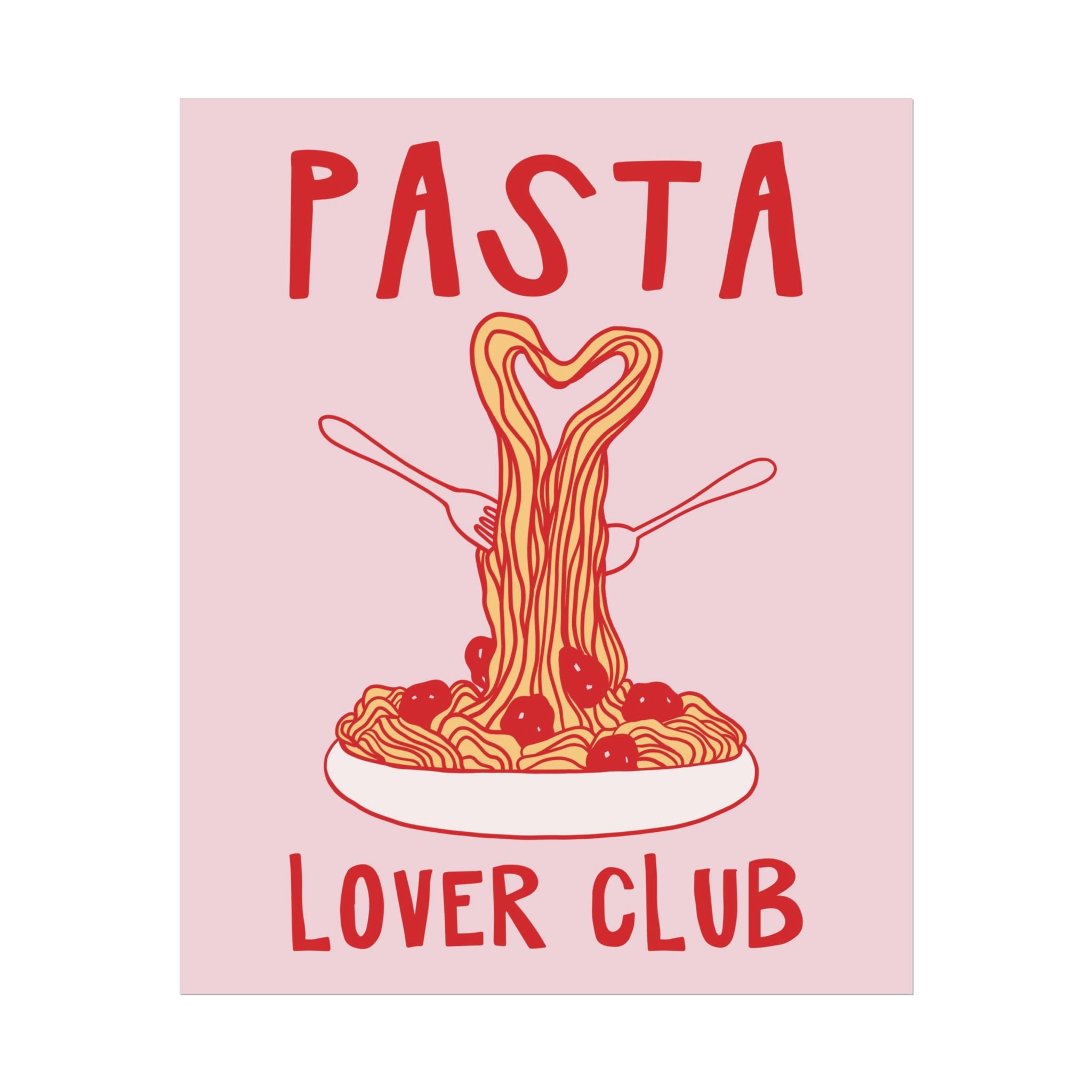 Retro Pasta Lover Club Heart Poster, Italian Food, Kitchen Spaghetti Wall Print