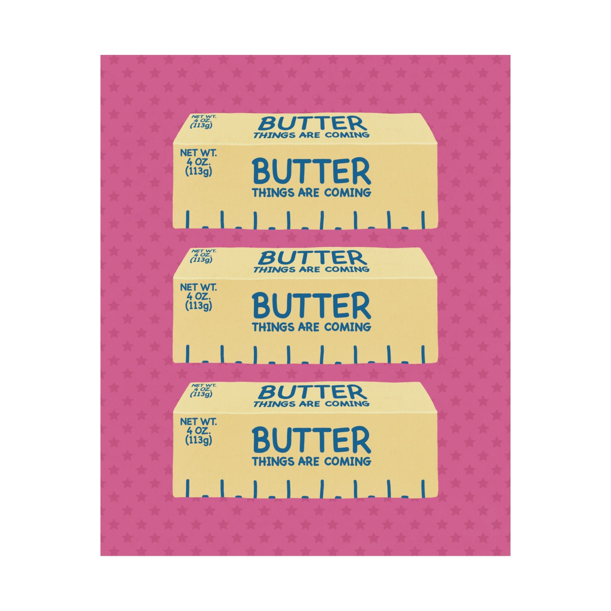 Butter Things Are Coming Illustration Poster, Pink Yellow Retro Eclectic Food Print