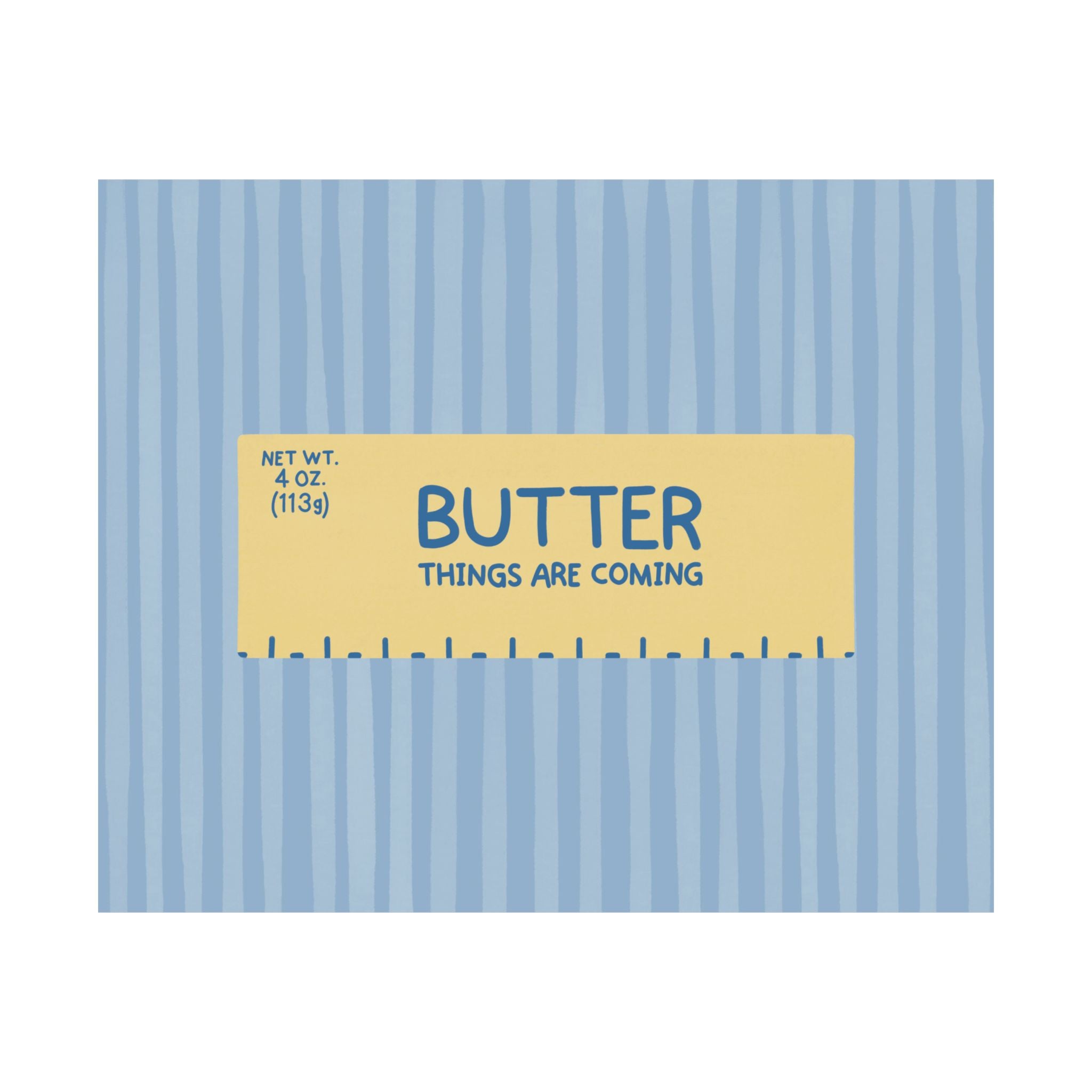 Butter Things Are Coming Illustration Poster, Landscape Blue Yellow Eclectic Food Print