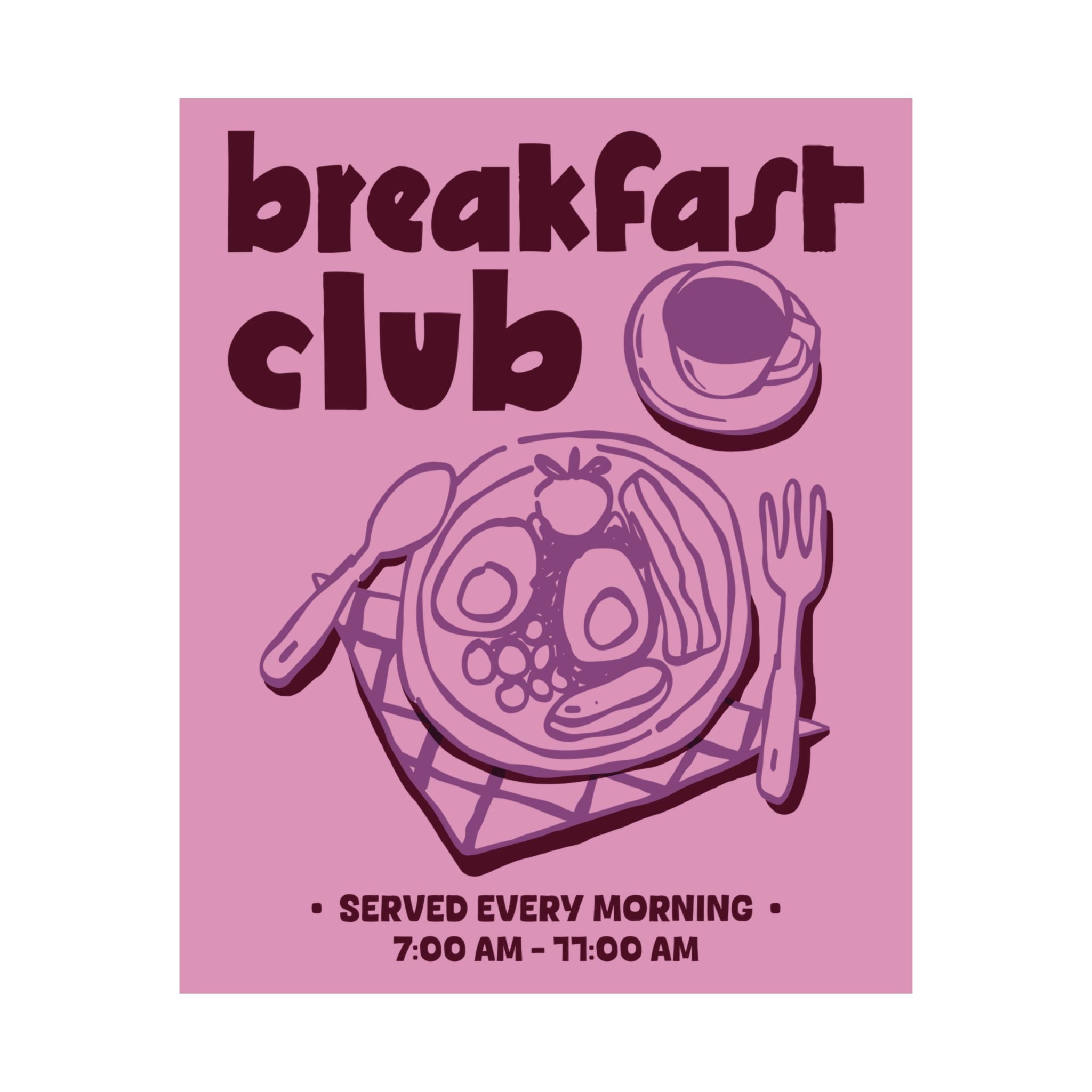 Doodle Breakfast Club Poster, Food & Coffee Lilac, Purple, Burgundy Wall Art Print