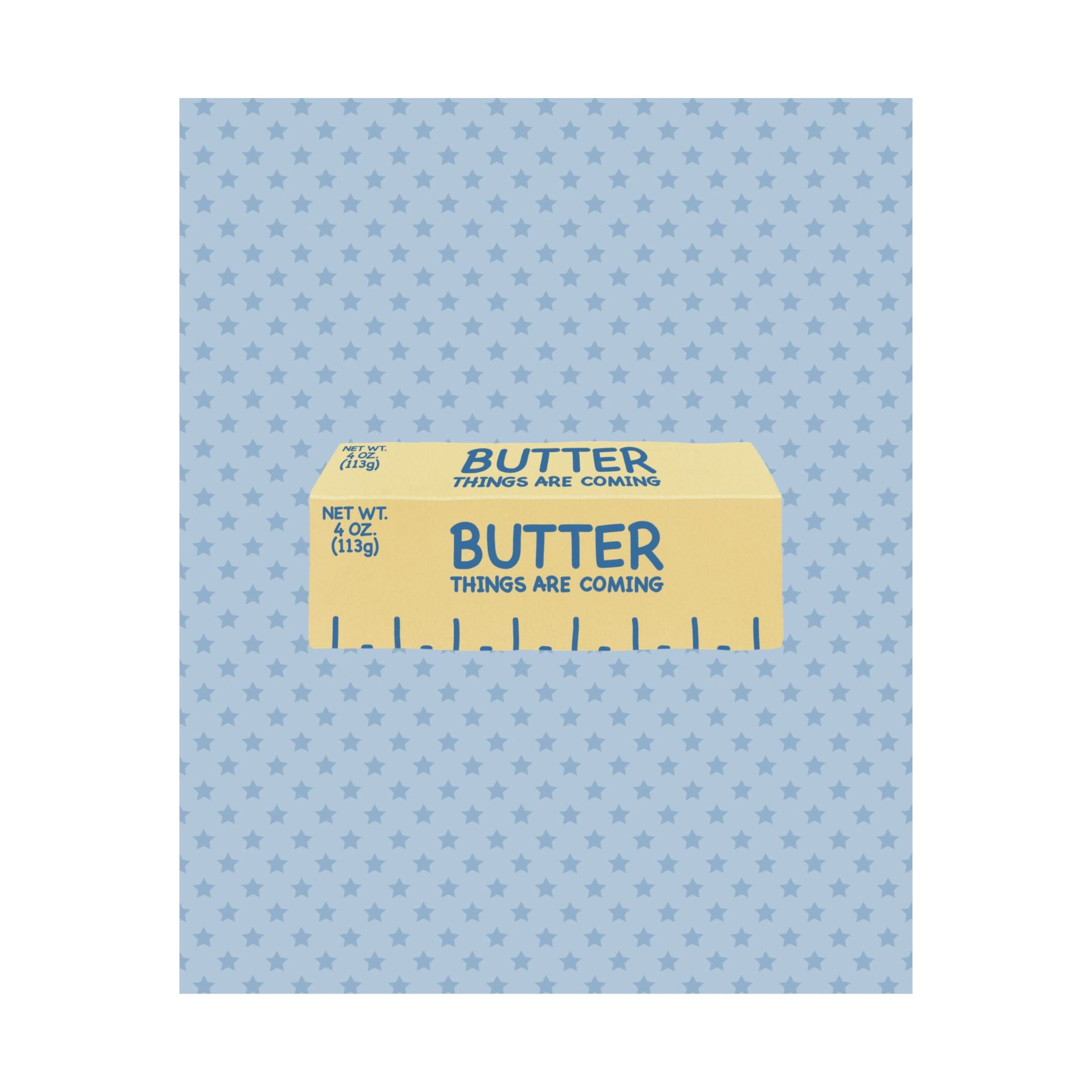 Butter Things Are Coming Illustration Poster, Blue Yellow Retro Eclectic Food Print
