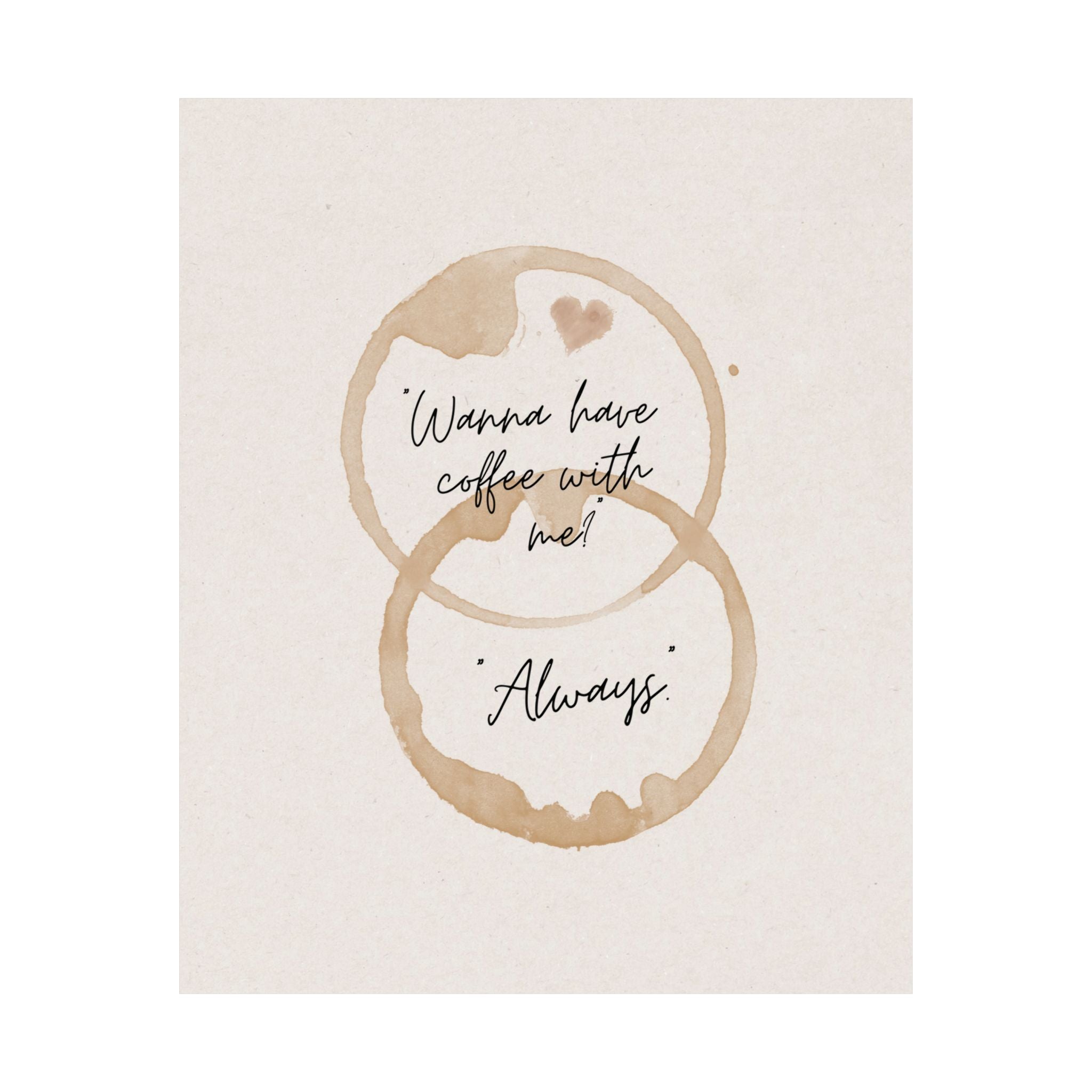 "Wanna Have Coffee With Me? Always" Mug Stains Poster, Coffeebar Corner Wall Art