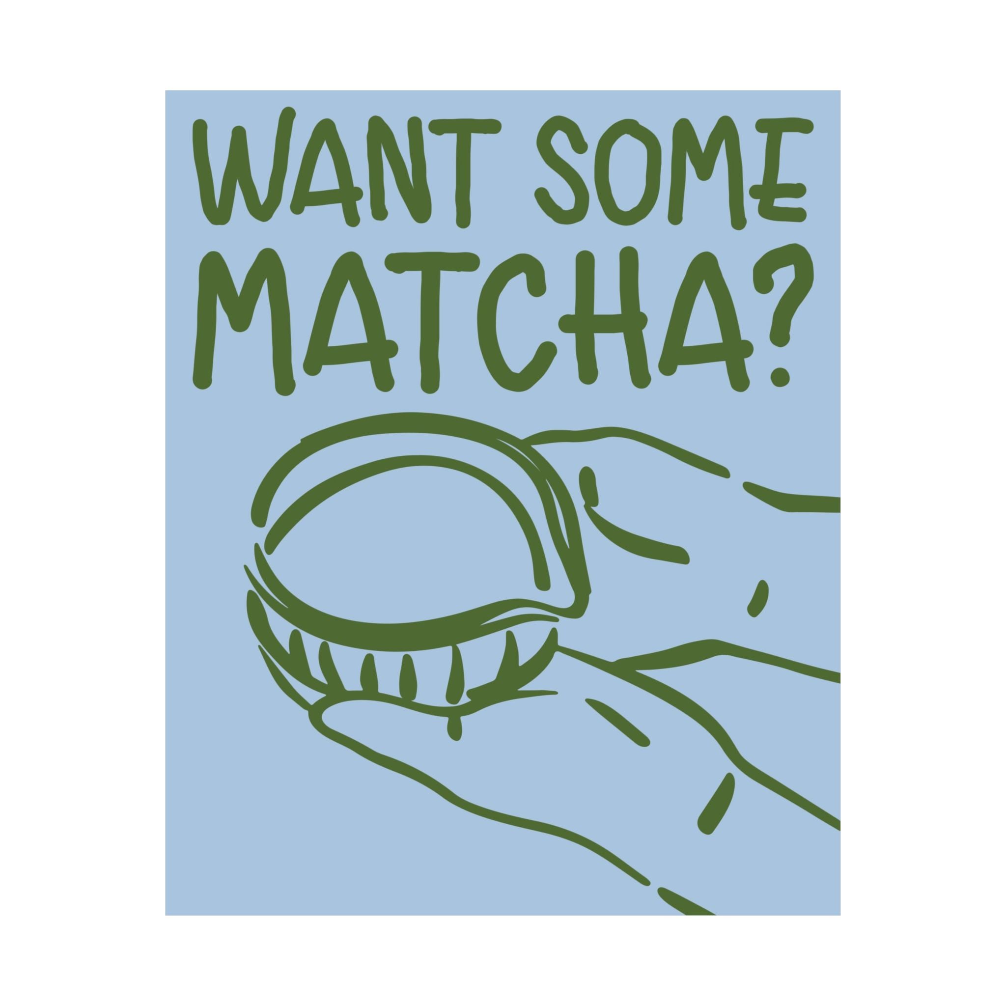 Funky Want Some Matcha Blue Green Poster, Coffeebar Doodle Print