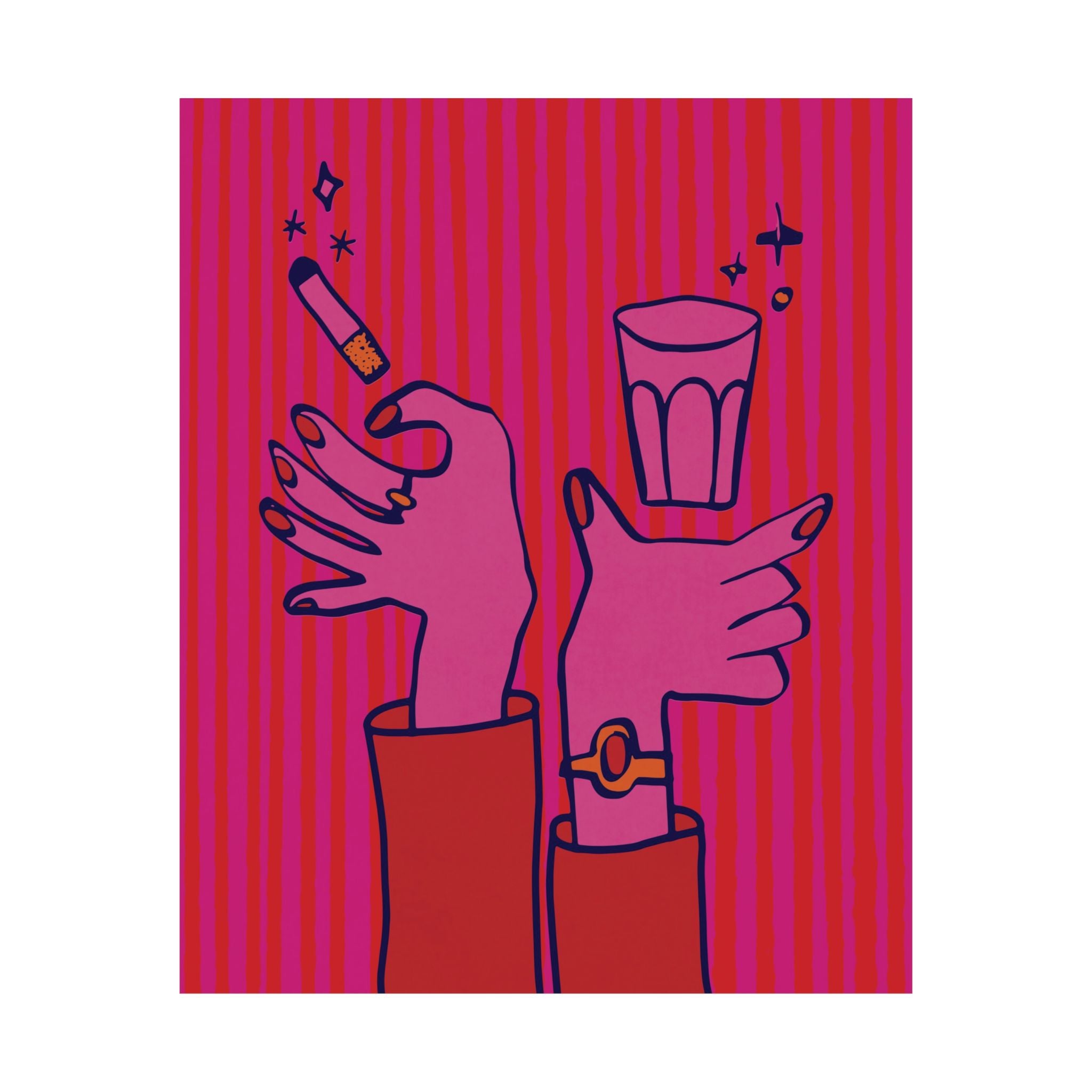 Eclectic Cigarette & Coffee Hand Drawn Poster, Abstract Smoking Art Print