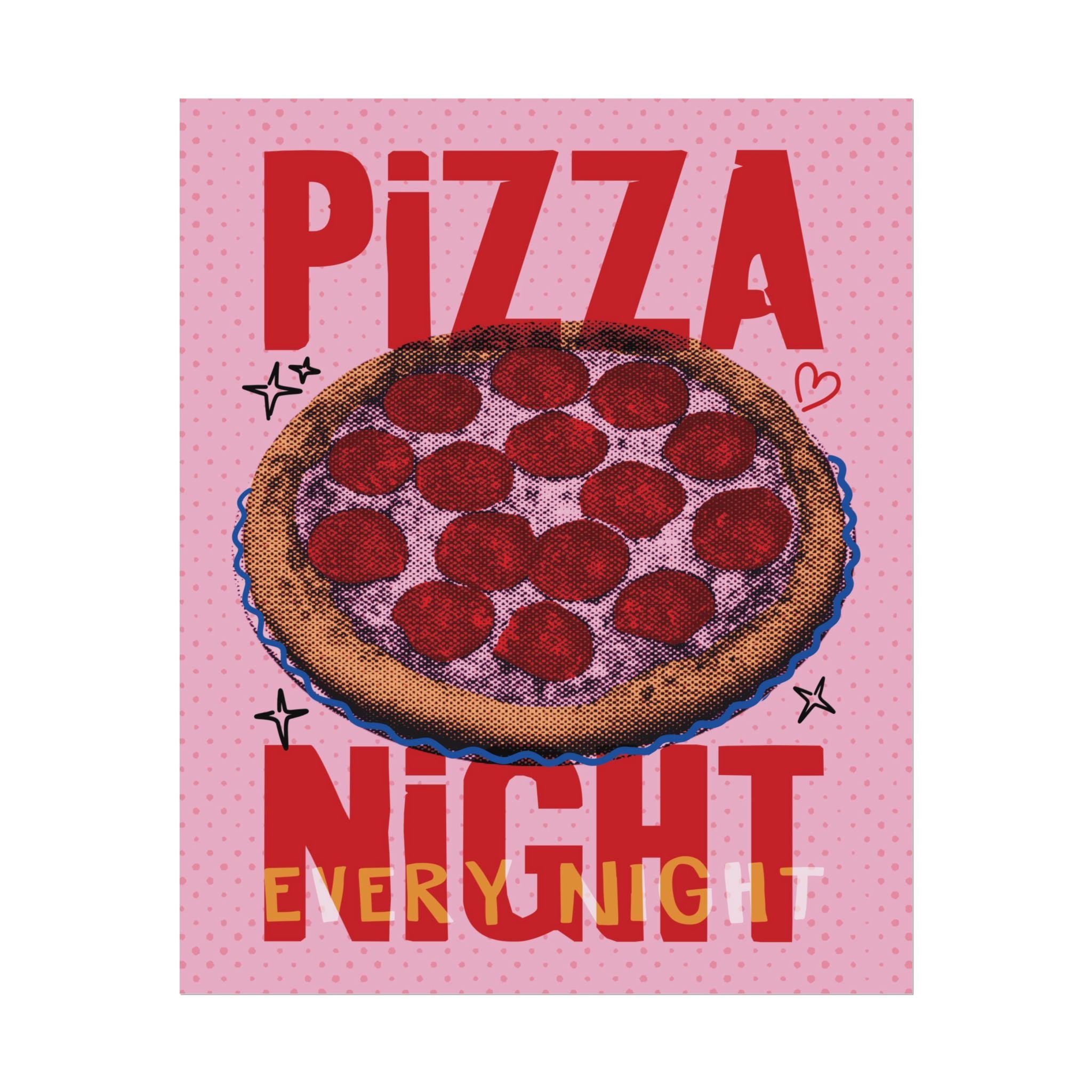Halftone Pizza Night Poster, Vintage, Retro Food Wall Art Print