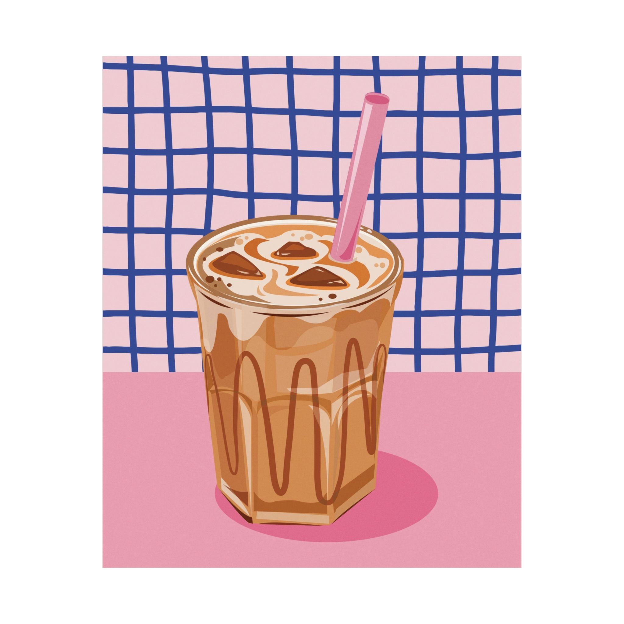 Eclectic Iced Latte, Coffee Poster, Retro Pink & Blue Coffee Wall Poster